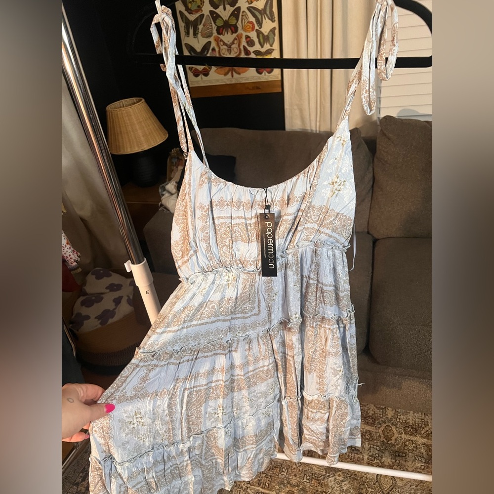 NWT Papermoon Blue and Tan Mini Dress
